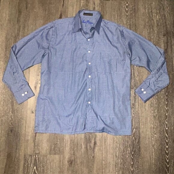 Louis Philippe Classic Fit Button Down Shirt Men's Size 42 Blue White Plaid - Picture 1 of 6
